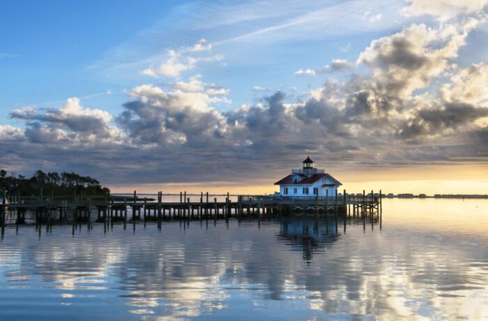 Manteo Lighthouse at sunset in the outer banks